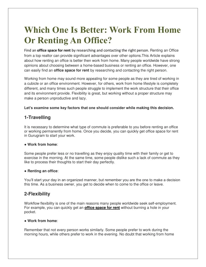 which one is better work from home or renting