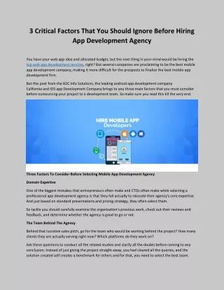 3 Critical Factors That You Should Ignore Before Hiring App Development Agency