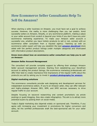 How Ecommerce Seller Consultants Help To Sell On Amazon
