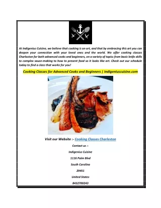 Cooking Classes for Advanced Cooks and Beginners  Indigeniuscuisine.com