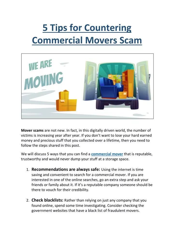 5 tips for countering commercial movers scam