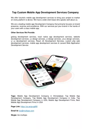Top Custom Mobile App Development Services Company India & USA