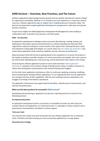 adm services overview best practices