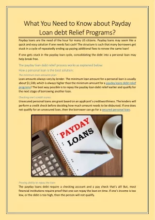 What You Need to Know about Payday Loan debt Relief Programs