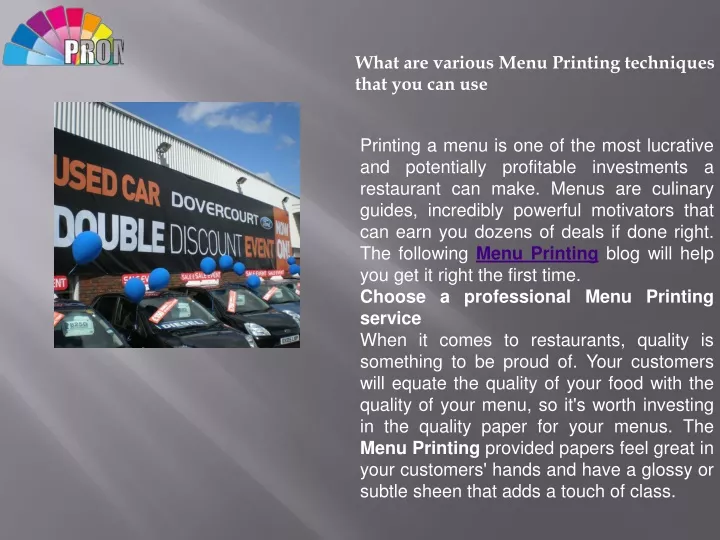 what are various menu printing techniques that
