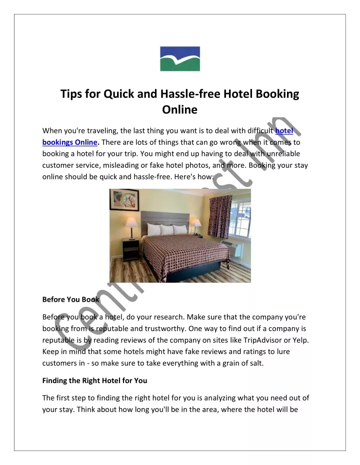 tips for quick and hassle free hotel booking