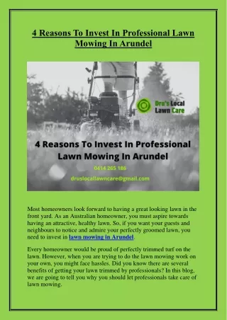 4 Reasons To Invest In Professional Lawn Mowing In Arundel