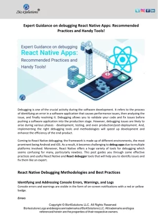 Expert Guidance on debugging React Native Apps