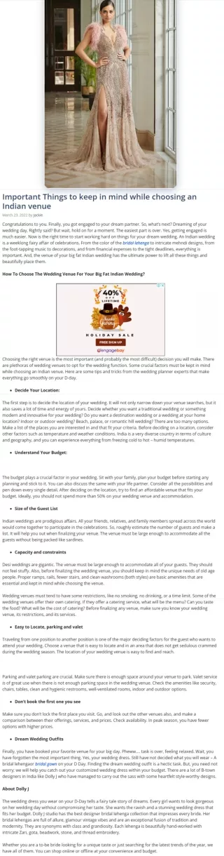 Important Things to keep in mind while choosing an Indian venue