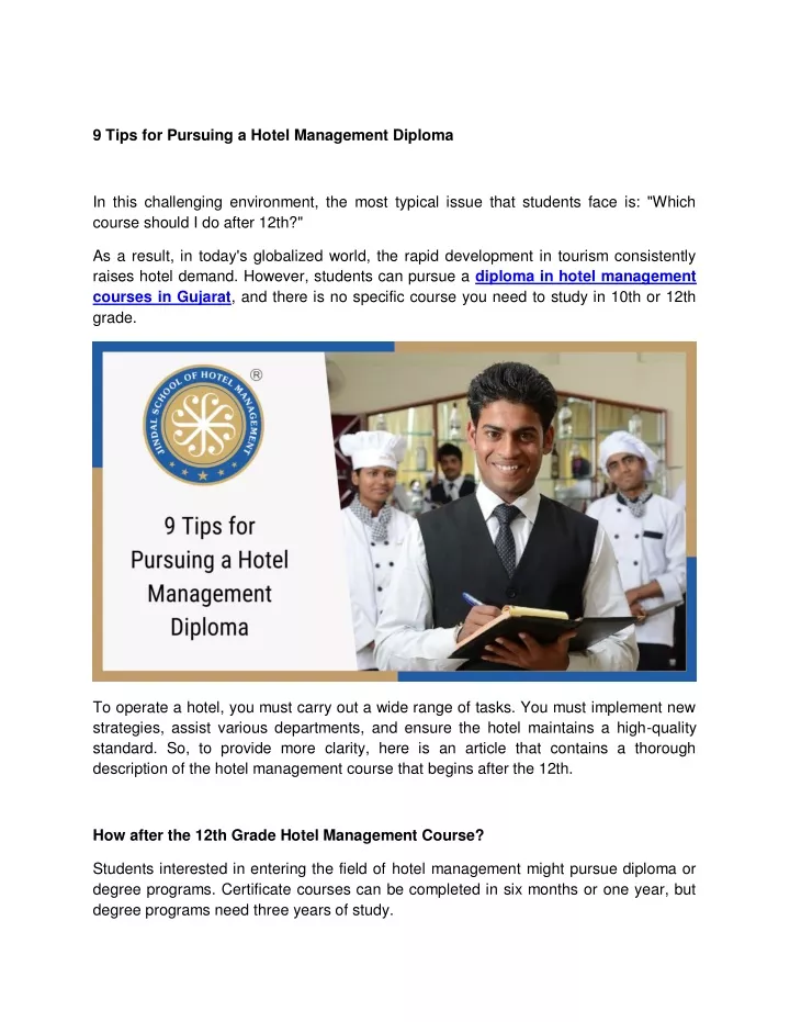 9 tips for pursuing a hotel management diploma