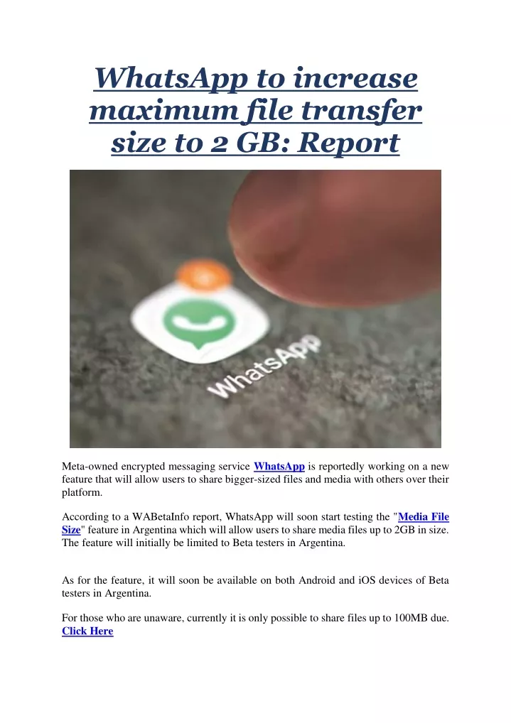 whatsapp to increase maximum file transfer size