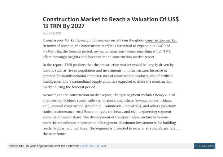 construction market to reach a valuation