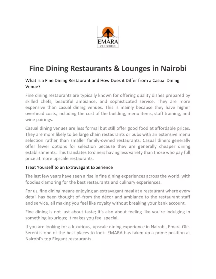 fine dining restaurants lounges in nairobi