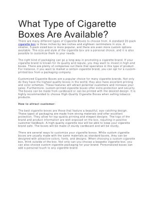 what type of cigarette boxes are available there