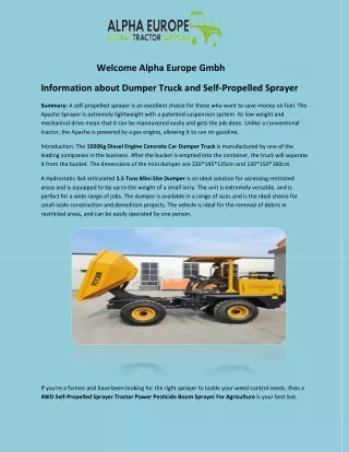 Information about Dumper Truck and Self-Propelled Sprayer