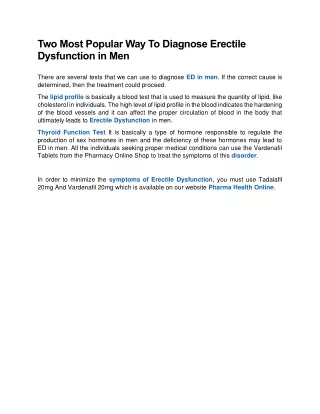 two most popular way to diagnose erectile