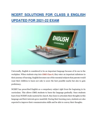 NCERT SOLUTIONS FOR CLASS 8 ENGLISH UPDATED FOR 2021-22 EXAM