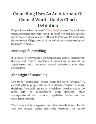Counciling Uses As An Alternate Of Council Word _ Goid & Choch Definition