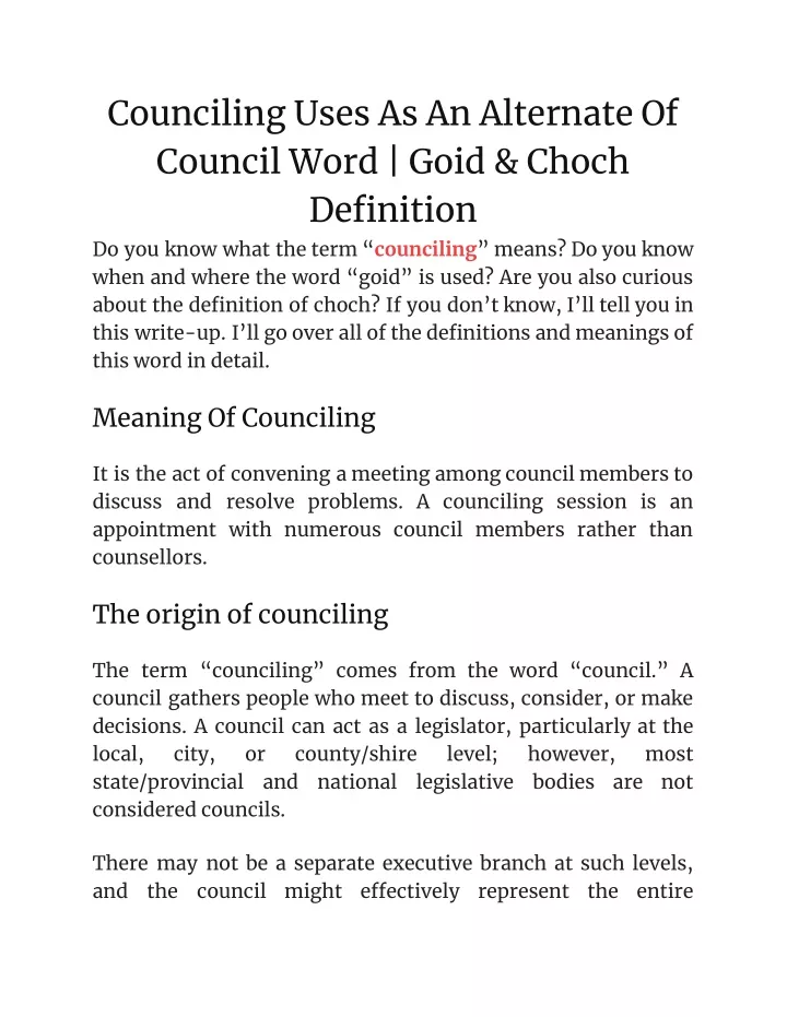 counciling uses as an alternate of council word