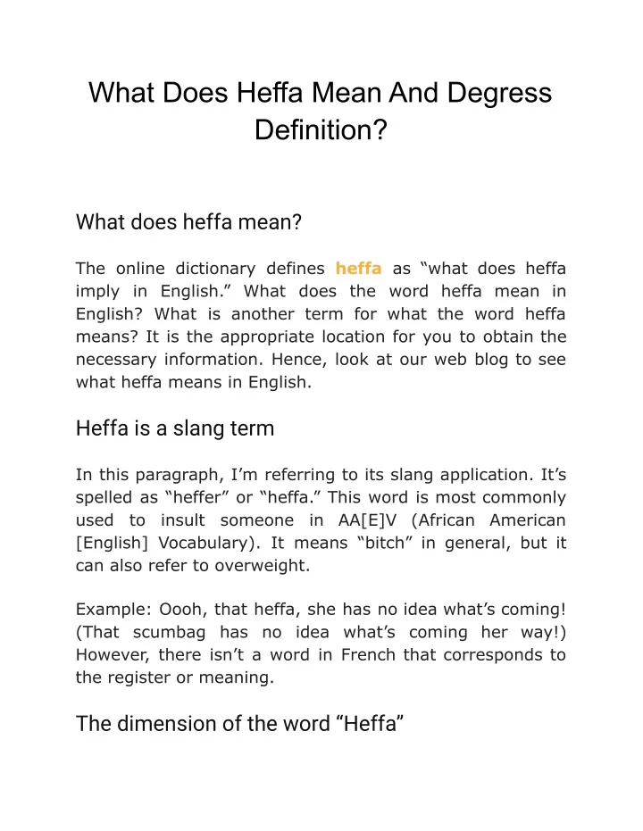 what does heffa mean and degress definition