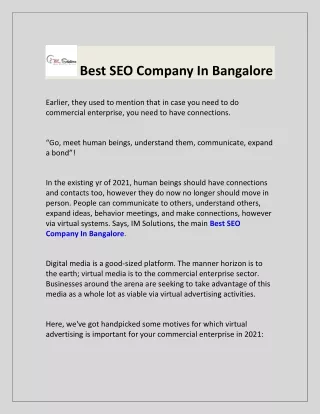 Best SEO Company In Bangalore