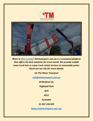 want to hire a crane otmtransport