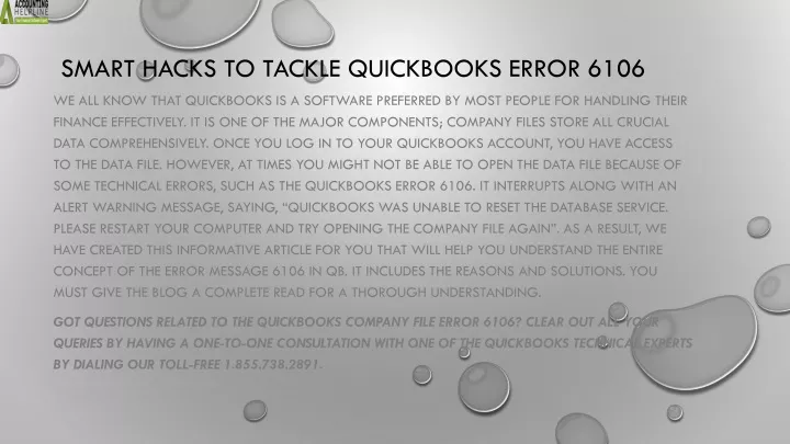 smart hacks to tackle quickbooks error 6106