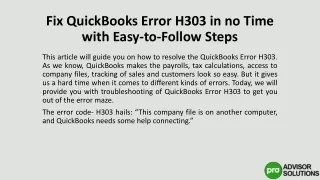 Fix QuickBooks Error H303 in no Time with Easy-to-Follow Steps