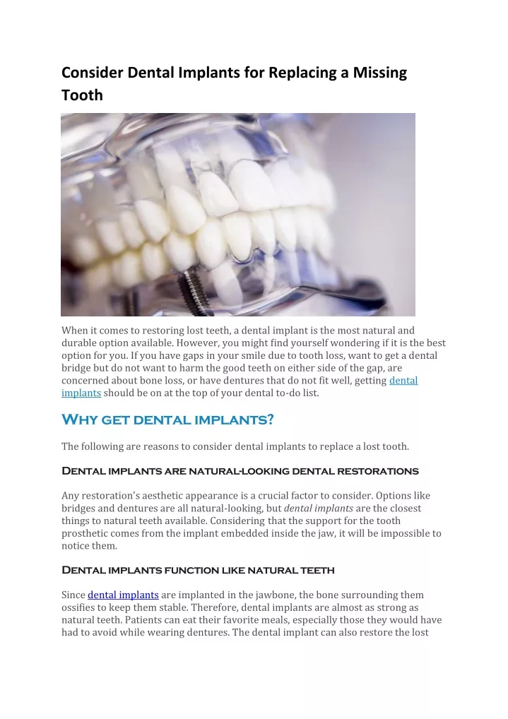 consider dental implants for replacing a missing