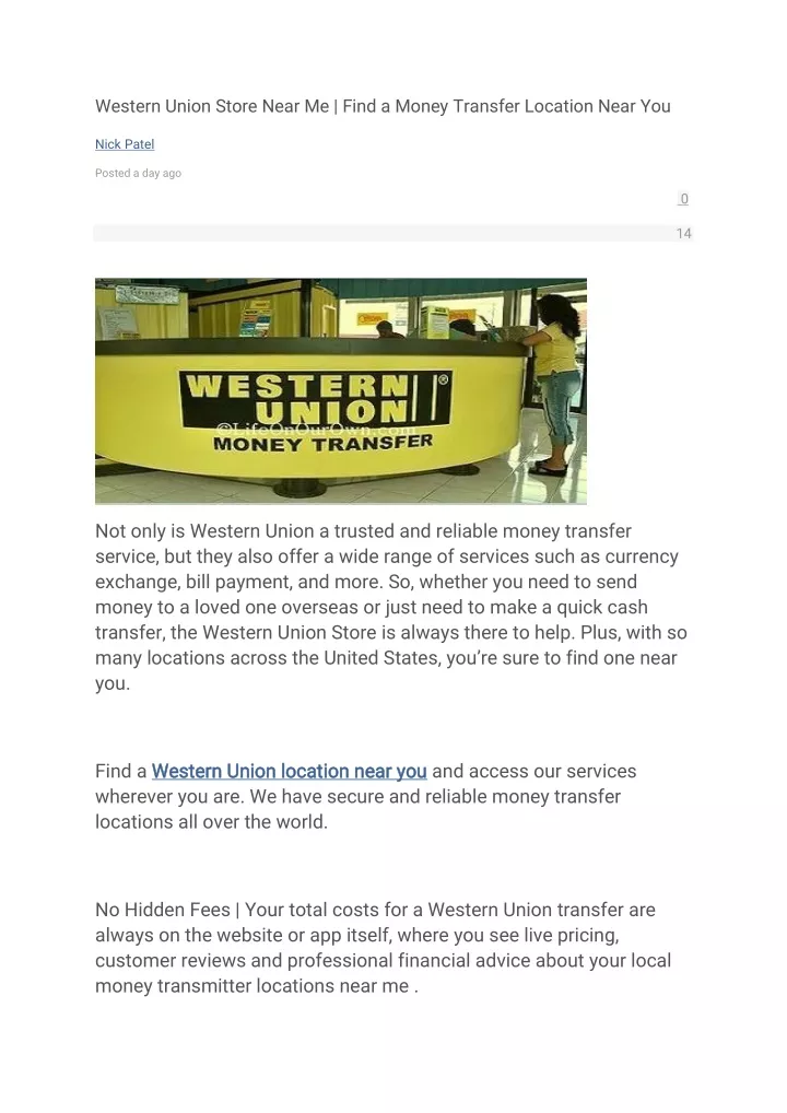 western union store near me find a money transfer