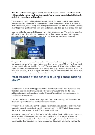 how does a check cashing place work how much