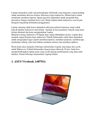 Laptop Untuk Mahasiswa Teknik Informatika Rekomendasi di bawah 10 Juta