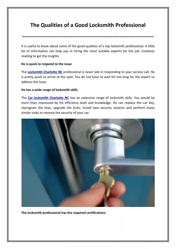 the qualities of a good locksmith professional