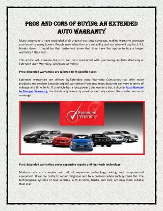 Pros And Cons Of Buying An Extended Auto Warranty