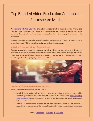 Top Branded Video Production Companies - Shakespeare Media