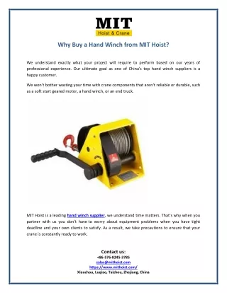 Why Buy a Hand Winch from MIT Hoist