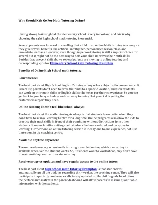Elementary School Math Tutoring Brampton