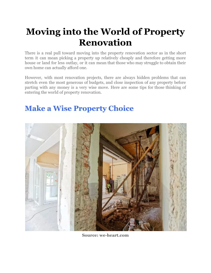 moving into the world of property renovation
