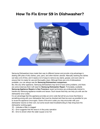 How To Fix Error S9 in Dishwasher