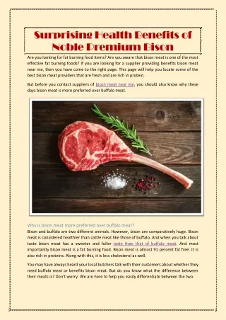 Surprising Health Benefits of Noble Premium Bison