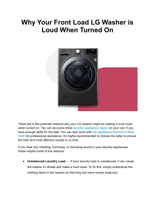 Why Your Front Load LG Washer is Loud When Turned On