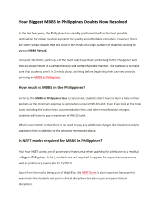 Your Biggest MBBS in Philippines Doubts Now Resolved