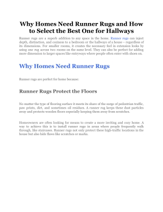 why homes need runner rugs and how to select