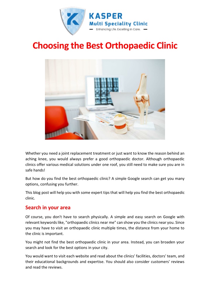 choosing the best orthopaedic clinic