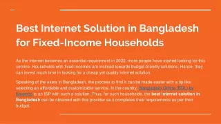 Best Internet Solution in Bangladesh for Fixed-Income  Bangladesh Online