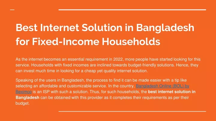 best internet solution in bangladesh for fixed income households