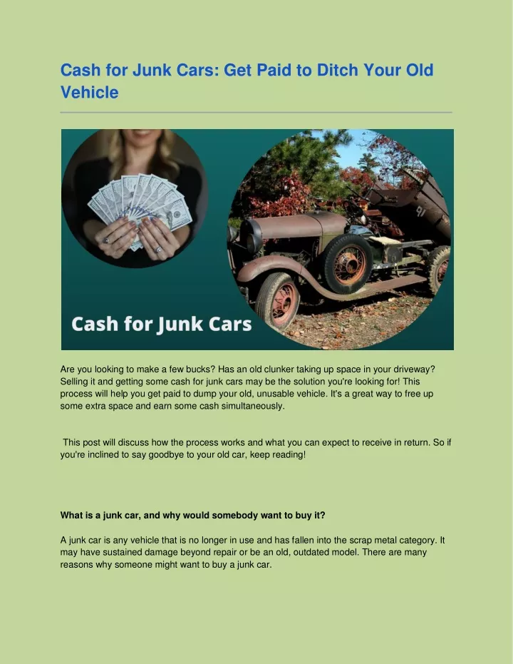 cash for junk cars get paid to ditch your