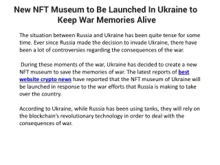 New NFT Museum to Be Launched In Ukraine to Keep War Memories Alive