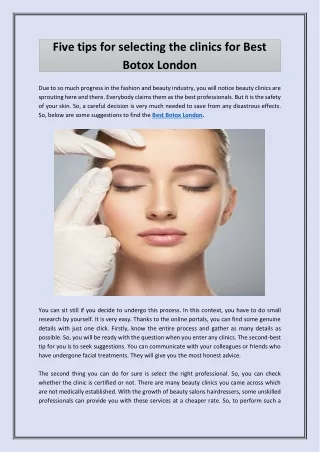 Five tips for selecting the clinics for Best Botox London