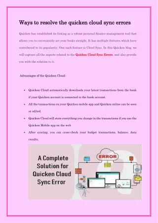 ways to resolve the quicken cloud sync errors